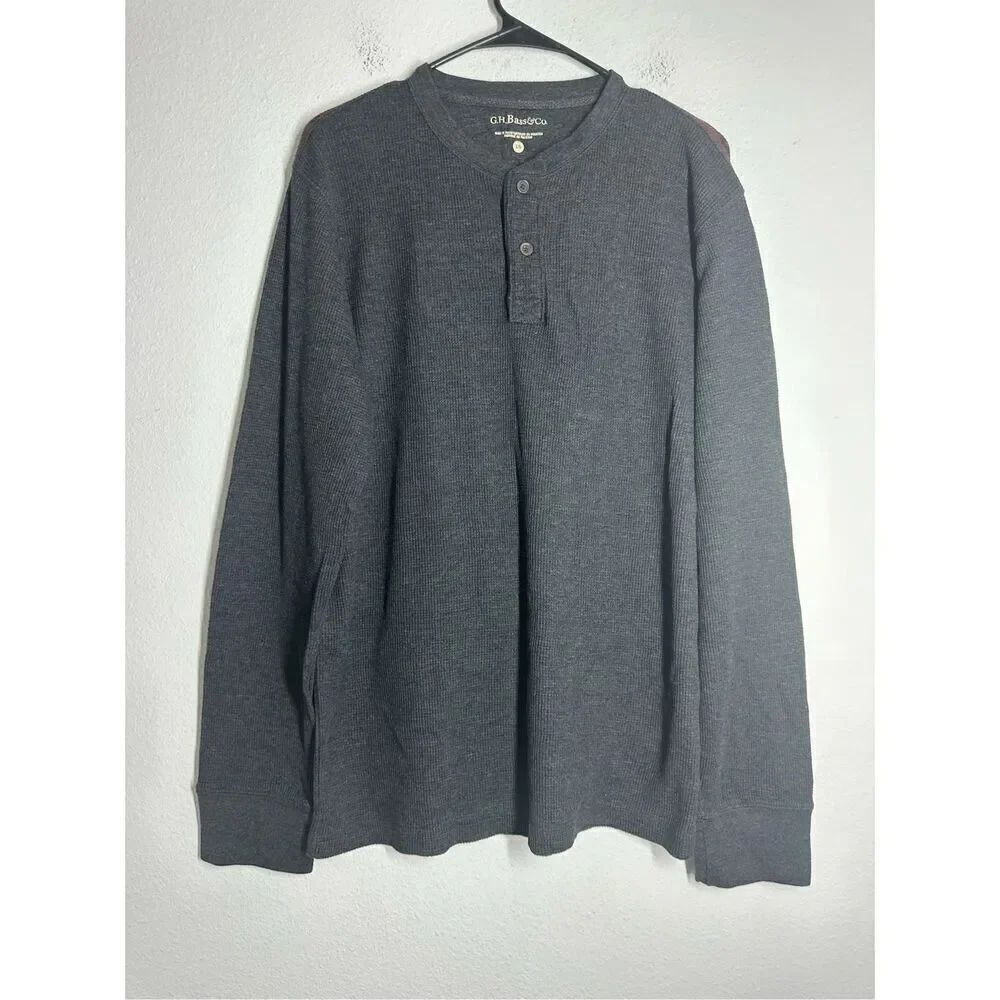 G.H.Bass Gray Mens Size L Cotton Blend Three-Button Henley Shirt